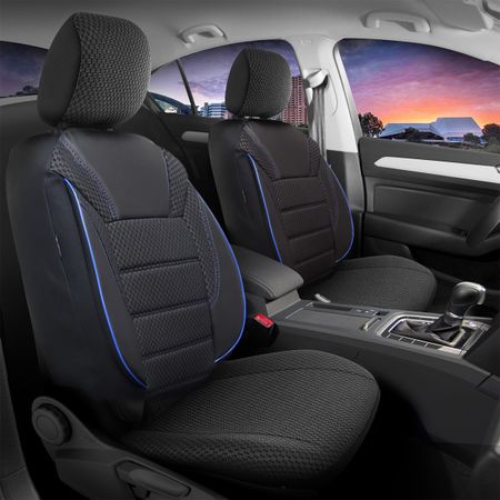 Huse auto pentru Kia Venga 2009-2019 PALERMO_Negru cu albastre 2+3